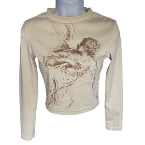 SHEIN Cream Artistic Graphic Long Sleeve Tee